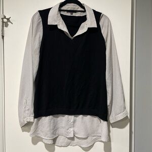 Adrianna Papell Black and White Polka Dot Blouse and Sweater Vest
